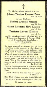 Tekst bidprentje voor de familie Klaassen
